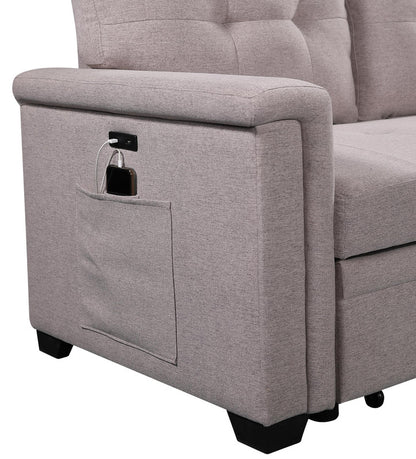 Light Gray 84" Linen Sectional Sofa with Sleeper