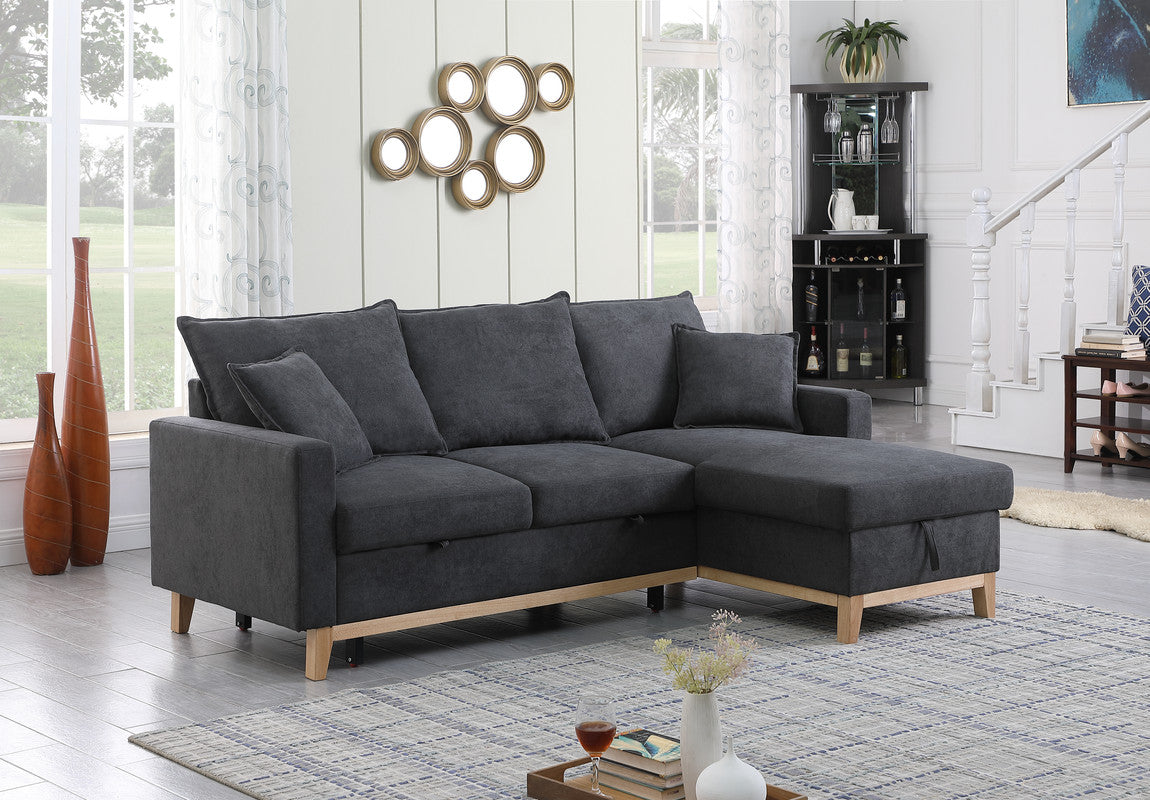 Dark Gray 3 Seat Fabric Sectional Sofa with Sleeper