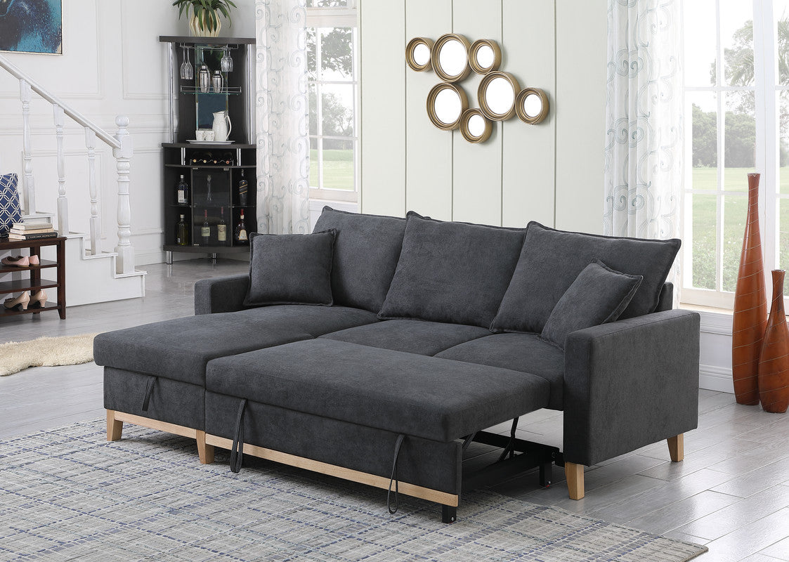 Dark Gray 3 Seat Fabric Sectional Sofa with Sleeper