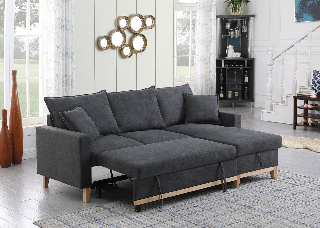 Dark Gray 3 Seat Fabric Sectional Sofa with Sleeper