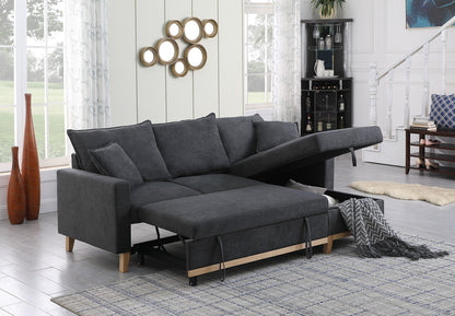 Dark Gray 3 Seat Fabric Sectional Sofa with Sleeper