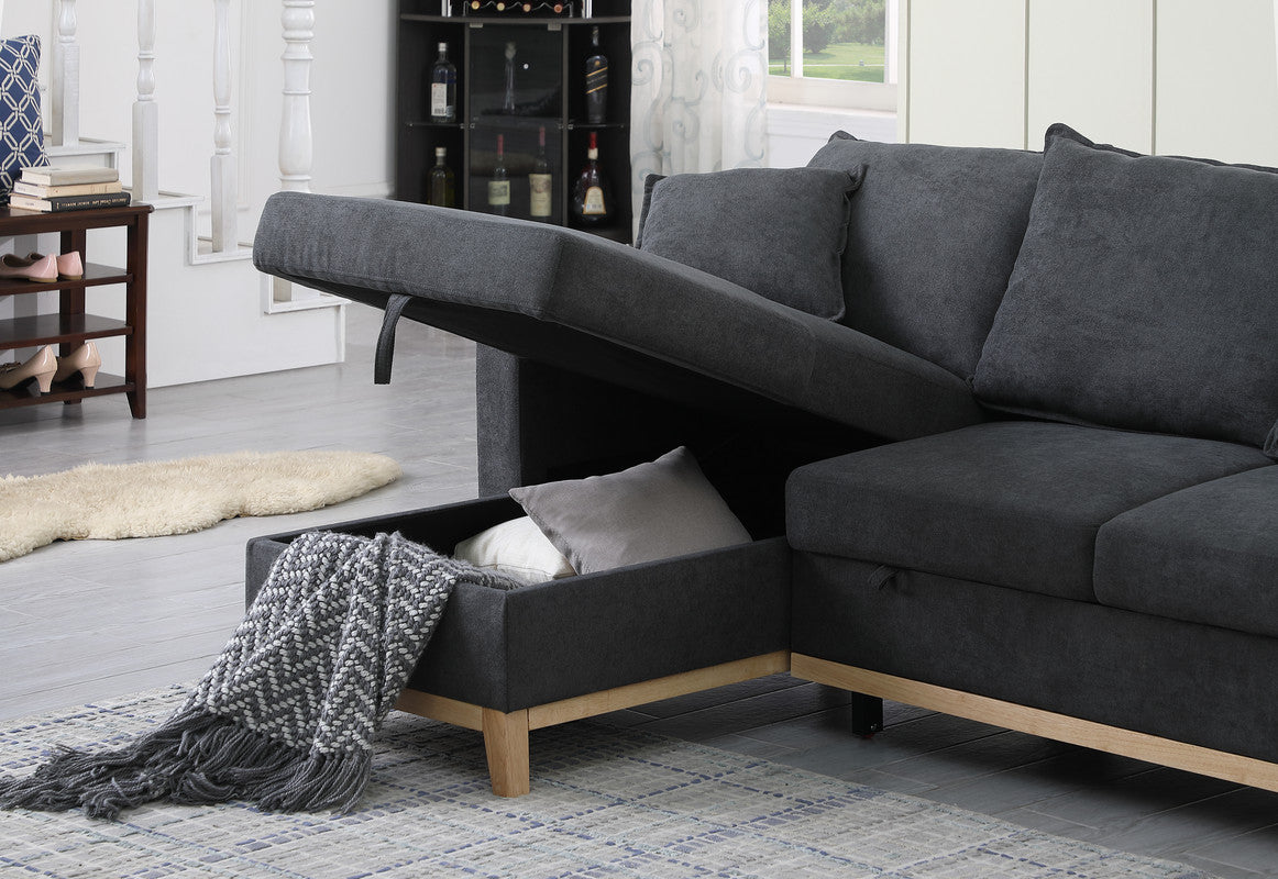 Dark Gray 3 Seat Fabric Sectional Sofa with Sleeper