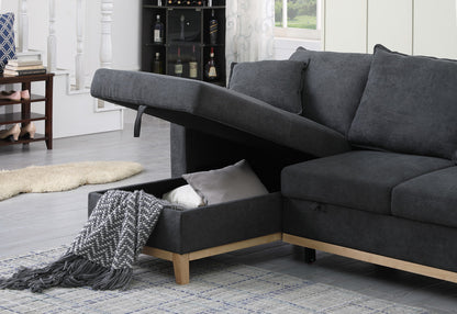 Dark Gray 3 Seat Fabric Sectional Sofa with Sleeper