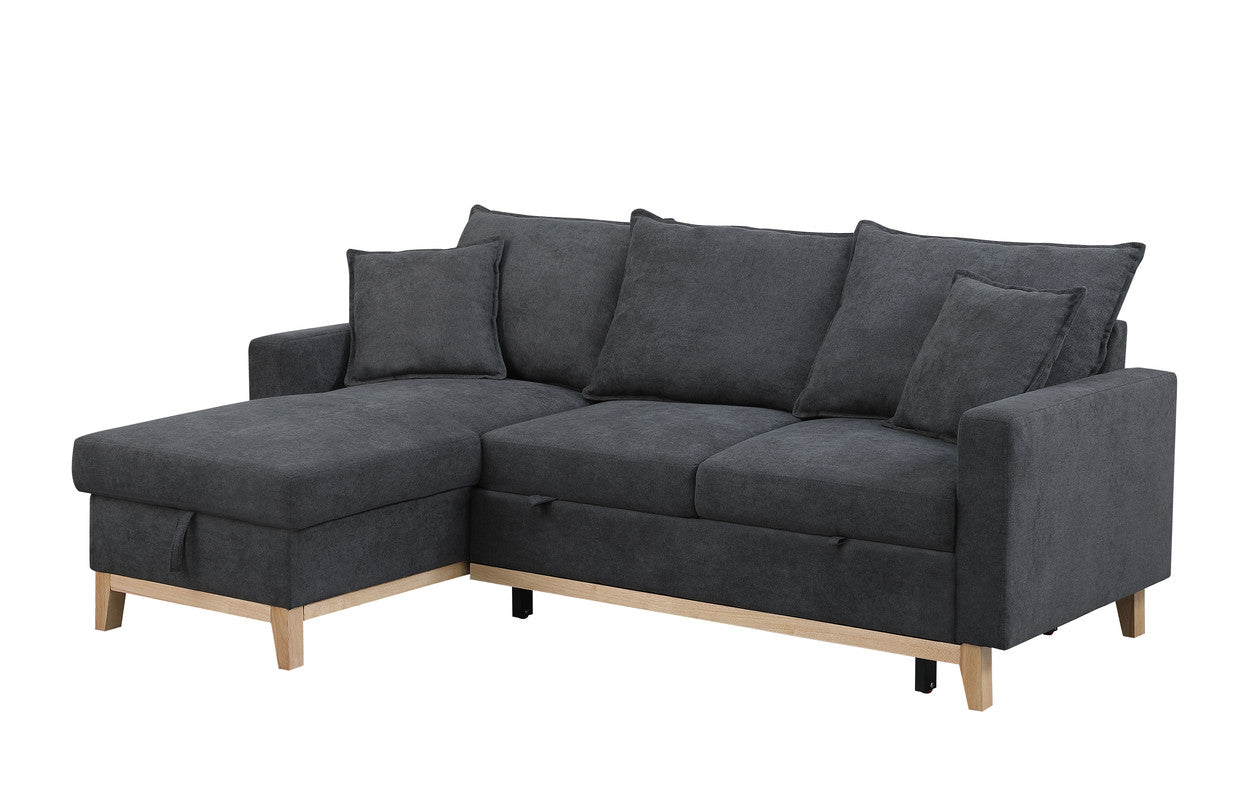 Dark Gray 3 Seat Fabric Sectional Sofa with Sleeper