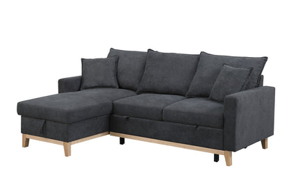 Dark Gray 3 Seat Fabric Sectional Sofa with Sleeper