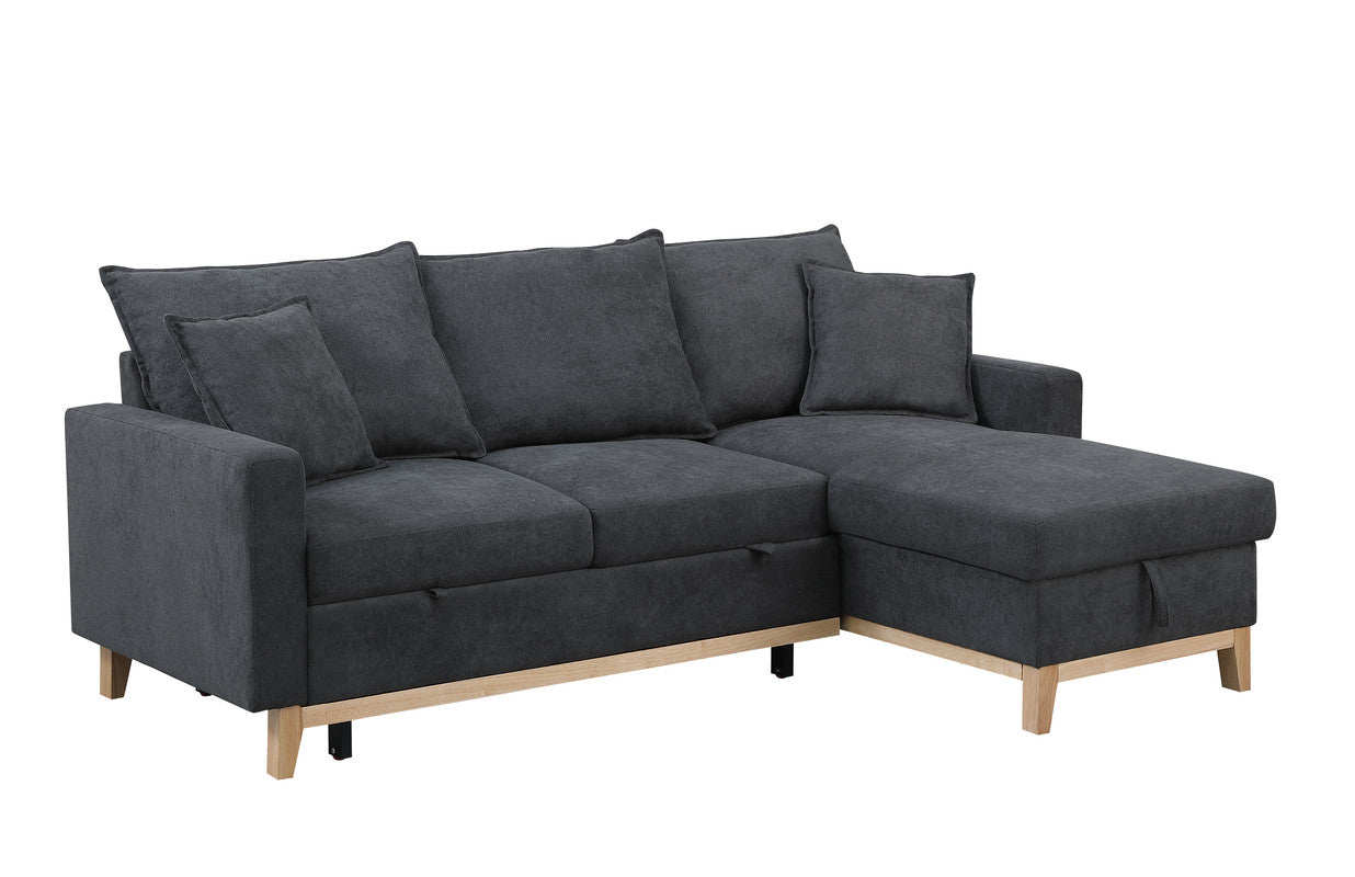 Dark Gray 3 Seat Fabric Sectional Sofa with Sleeper