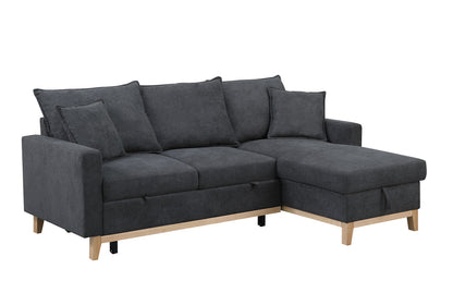 Dark Gray 3 Seat Fabric Sectional Sofa with Sleeper
