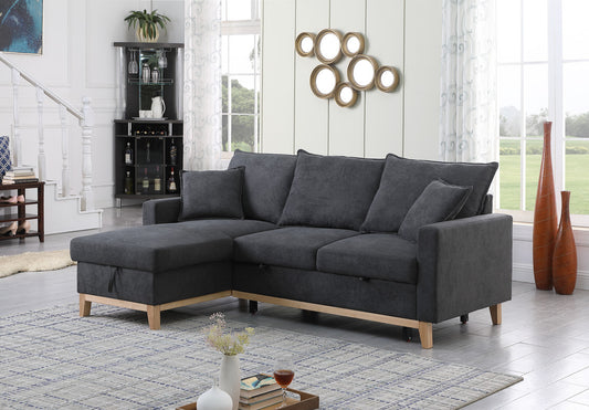 Cosimo 84.25"W Dark Gray Woven Reversible Sleeper Sectional Sofa with Storage Chaise