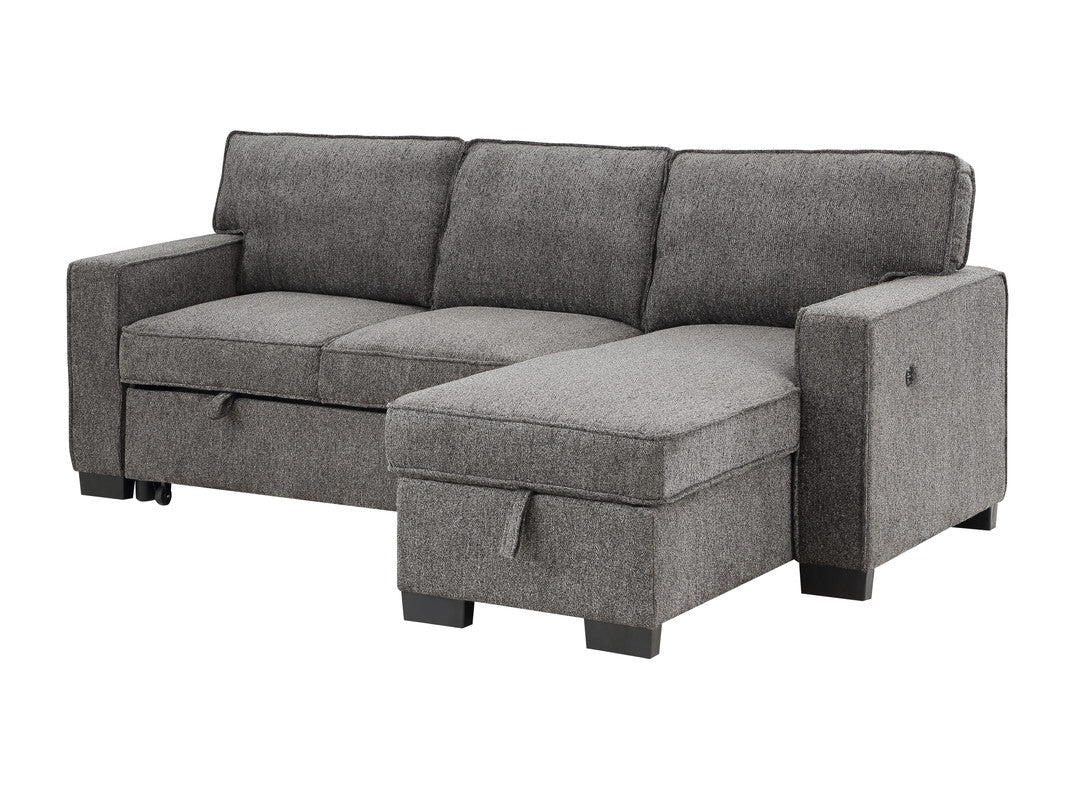 Dark Gray Fabric Sleeper Sectional - 3 Seats, Storage for Living Room