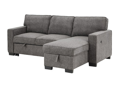 Dark Gray Fabric Sleeper Sectional - 3 Seats, Storage for Living Room