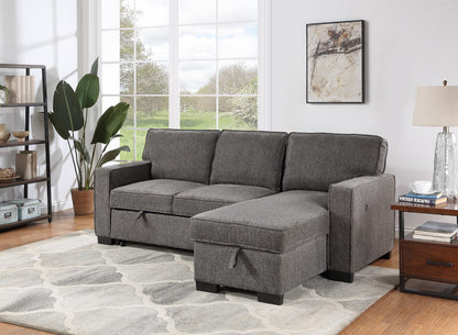 Dark Gray Fabric Sleeper Sectional - 3 Seats, Storage for Living Room