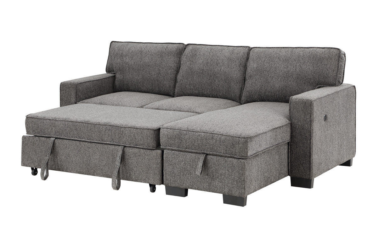 Dark Gray Fabric Sleeper Sectional - 3 Seats, Storage for Living Room