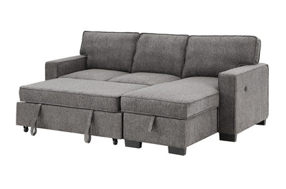 Dark Gray Fabric Sleeper Sectional - 3 Seats, Storage for Living Room