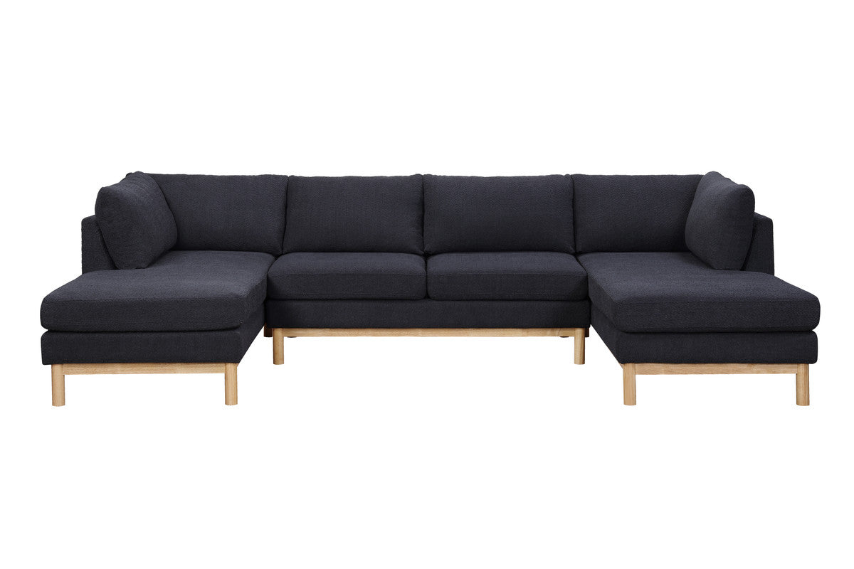 Helena Black Sherpa Sectional Sofa - 4 Seat