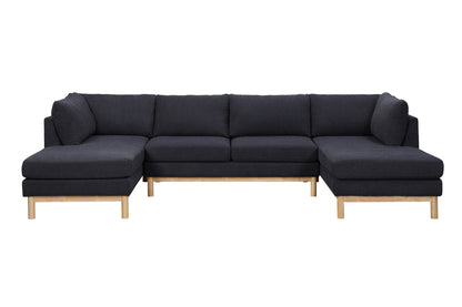 Helena Black Sherpa Sectional Sofa - 4 Seat