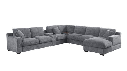 Light Gray Chenille Sectional Sofa - 6 Seat with Charging Ports
