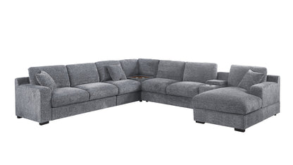 Light Gray Chenille Sectional Sofa - 6 Seat with Charging Ports