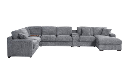 Light Gray Chenille Sectional Sofa - 6 Seat with Charging Ports