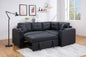 Duilio 84.5"W Black PVC Fabric Sleeper Sectional with USB Charger, Cupholders, Storage Arms