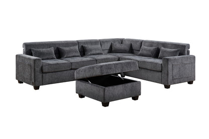 Gray Chenille Sectional Sofa - 7 Seat Storage