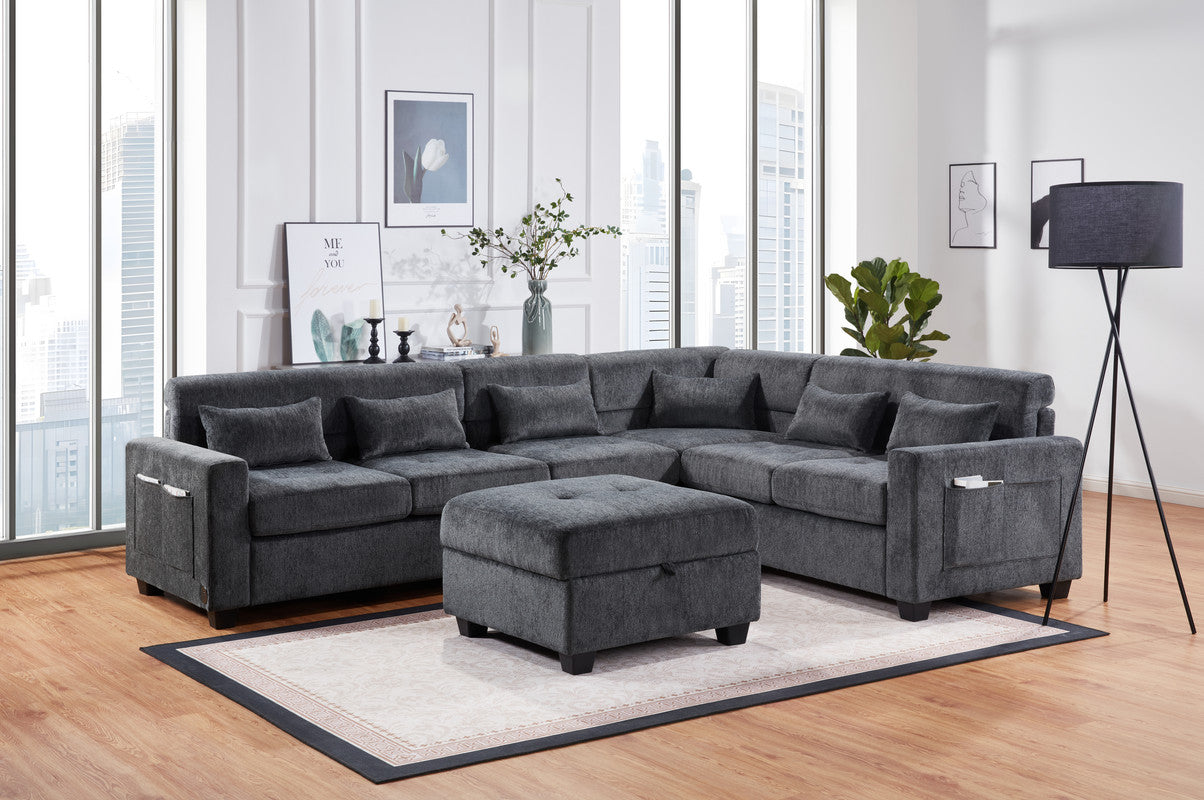 Gray Chenille Sectional Sofa - 7 Seat Storage