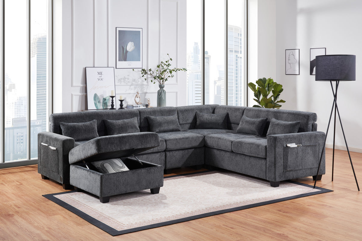 Gray Chenille Sectional Sofa - 7 Seat Storage