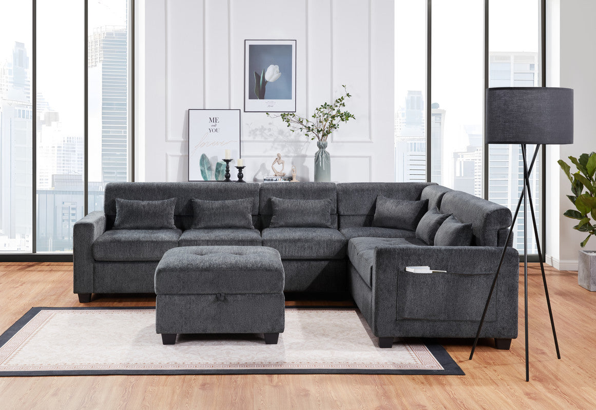 Gray Chenille Sectional Sofa - 7 Seat Storage