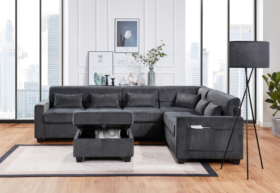 Gray Chenille Sectional Sofa - 7 Seat Storage