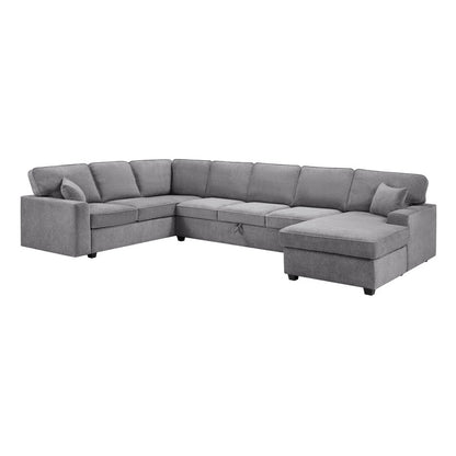 7 Seat Gray Chenille Sectional Sofa - 137" Wide