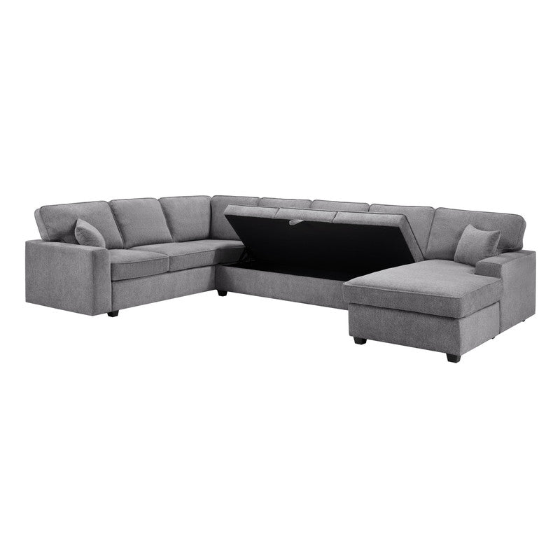 7 Seat Gray Chenille Sectional Sofa - 137" Wide