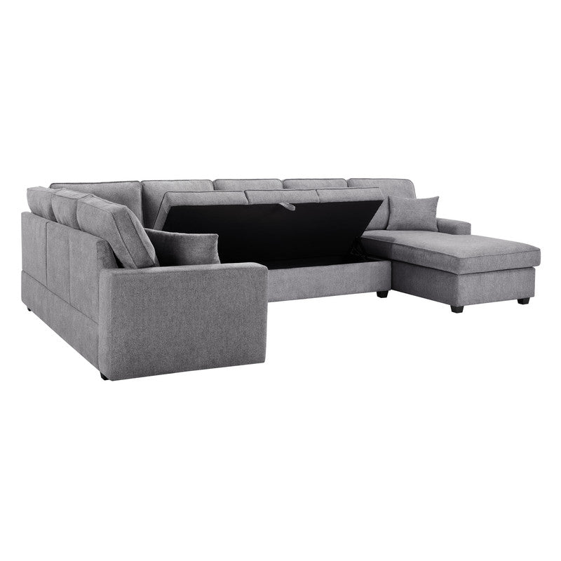7 Seat Gray Chenille Sectional Sofa - 137" Wide