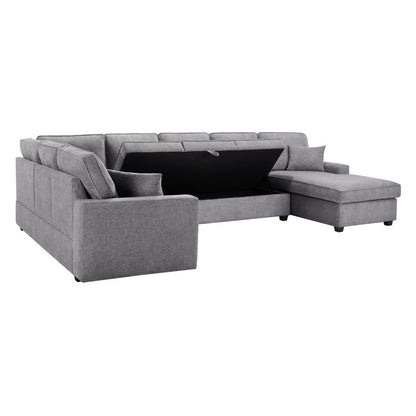 7 Seat Gray Chenille Sectional Sofa - 137" Wide