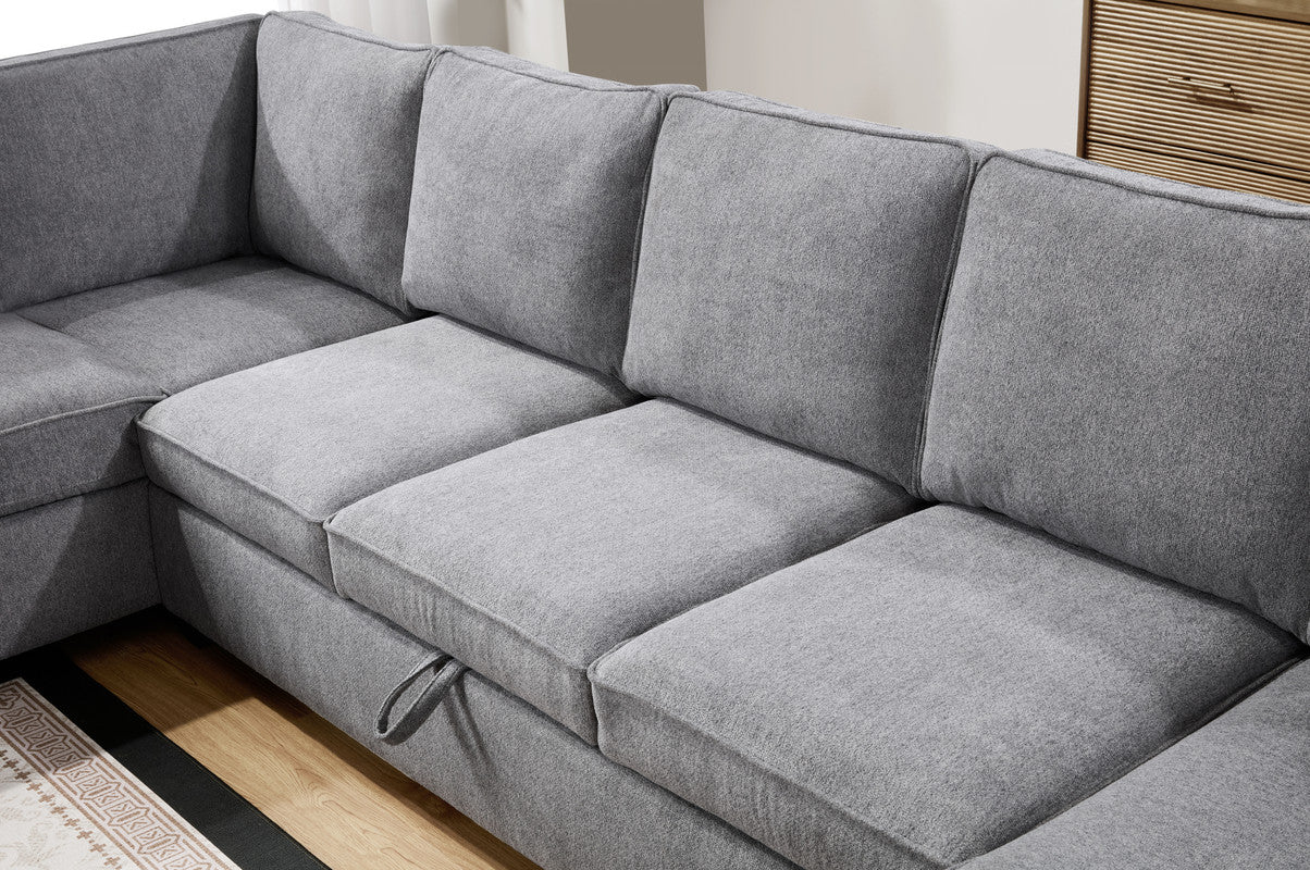 7 Seat Gray Chenille Sectional Sofa - 137" Wide