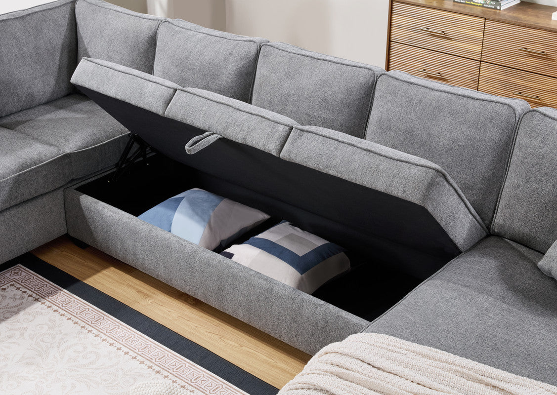 7 Seat Gray Chenille Sectional Sofa - 137" Wide