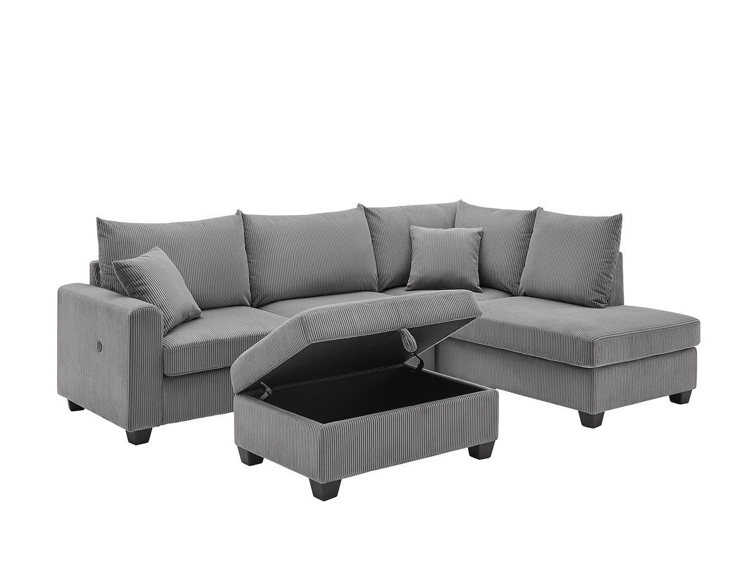 Dark Gray Corduroy Sectional Sofa - 77" Wide