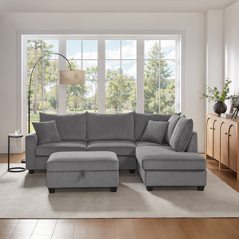 Dark Gray Corduroy Sectional Sofa - 77" Wide