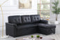 Jardin 84"W Black Vegan Leather Modern Reversible Sleeper Sectional Sofa with Storage Chaise