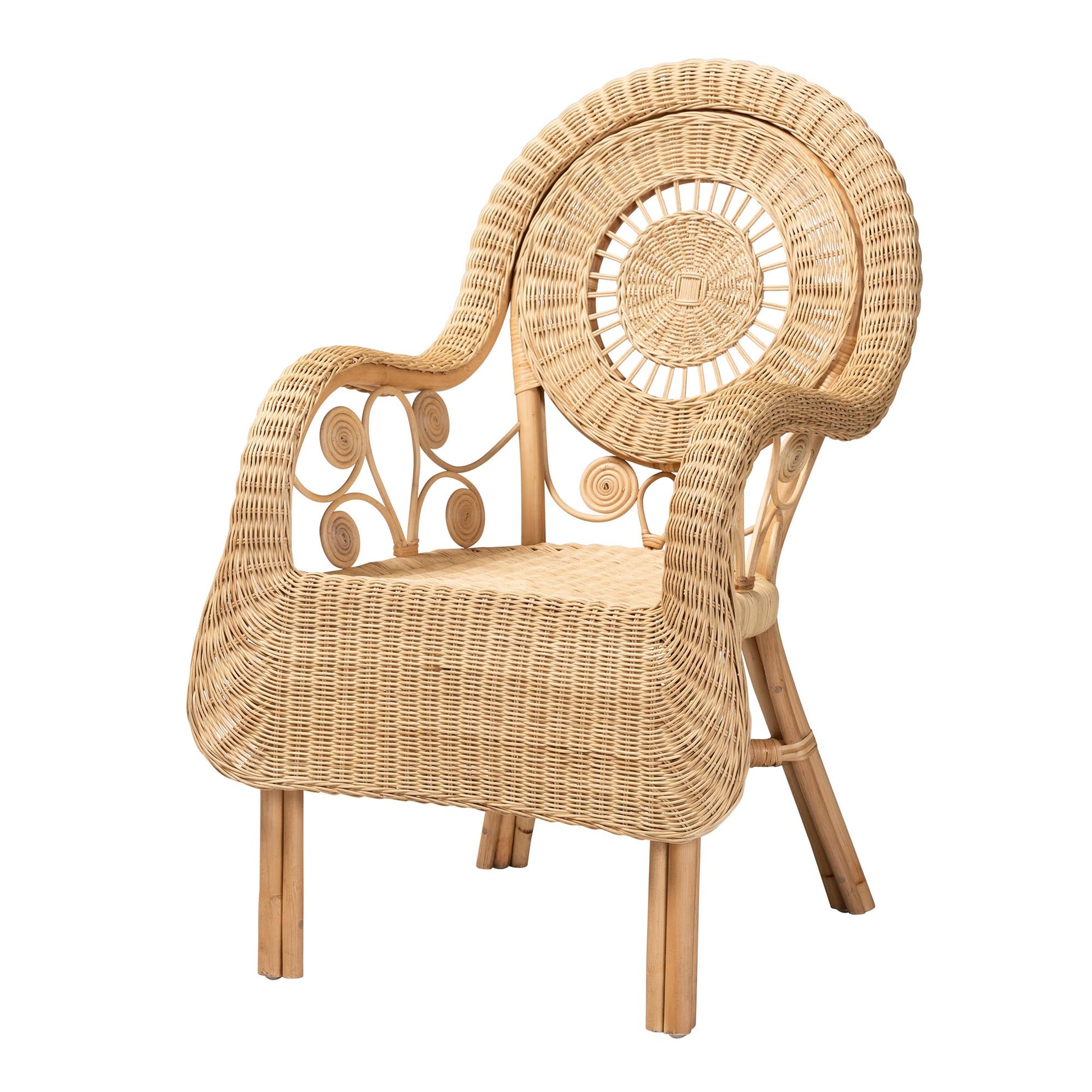 Modern Bohemian Natural Rattan Arm Chair