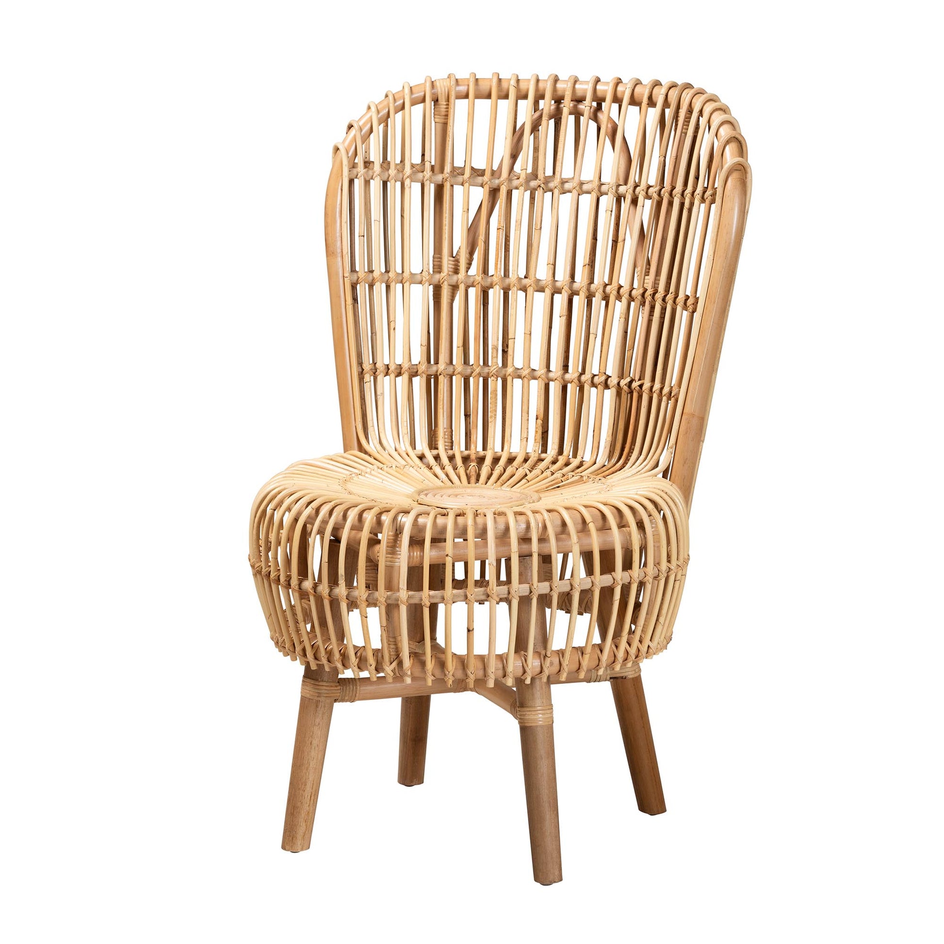 Modern Bohemian Natural Rattan Tall Lounge Chair