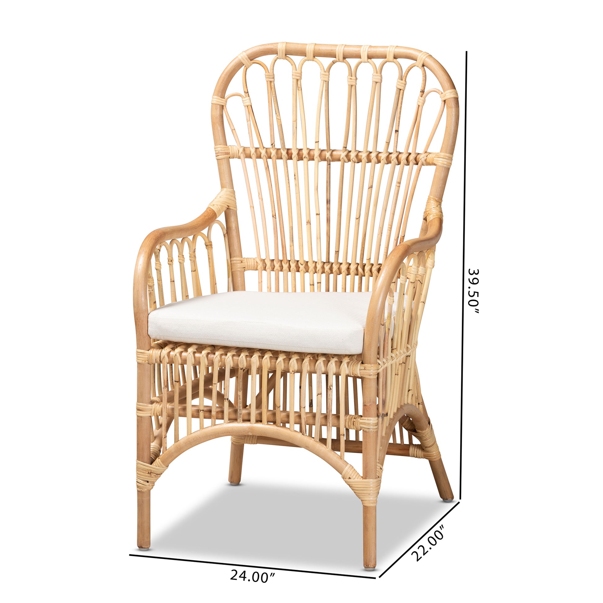 Natural White Rattan Armchair - 22" W x 24" D x 39.5" H