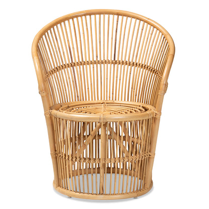 Natural Brown Rattan Accent Chair with Sloping Arms for Living Room