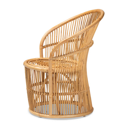 Natural Brown Rattan Accent Chair with Sloping Arms for Living Room