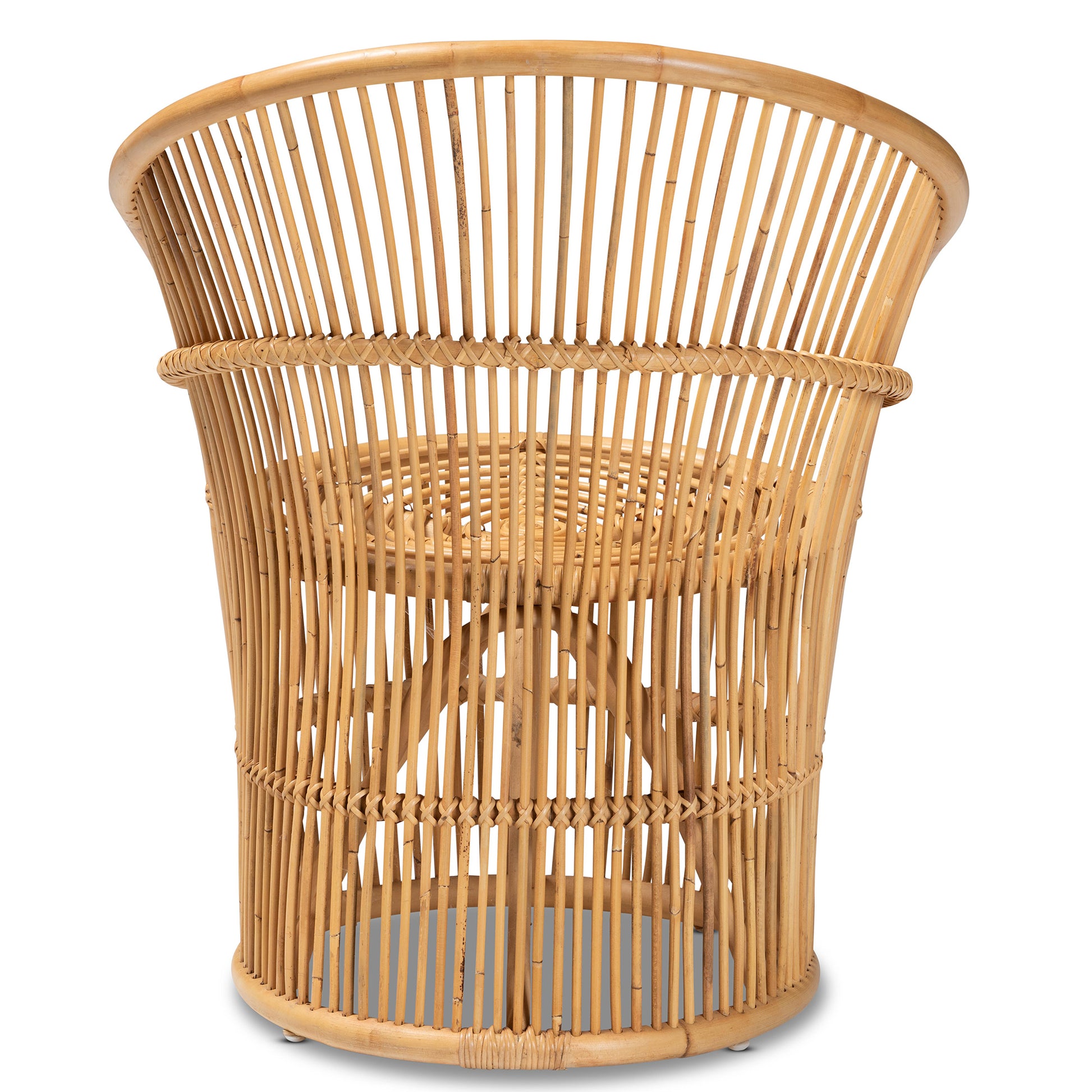 Natural Brown Rattan Accent Chair with Sloping Arms for Living Room