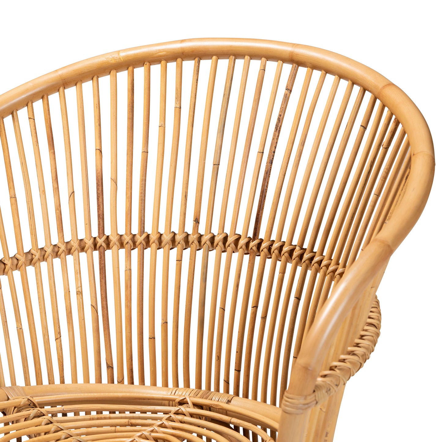 Natural Brown Rattan Accent Chair with Sloping Arms for Living Room