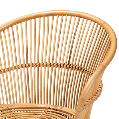 Natural Brown Rattan Accent Chair with Sloping Arms for Living Room
