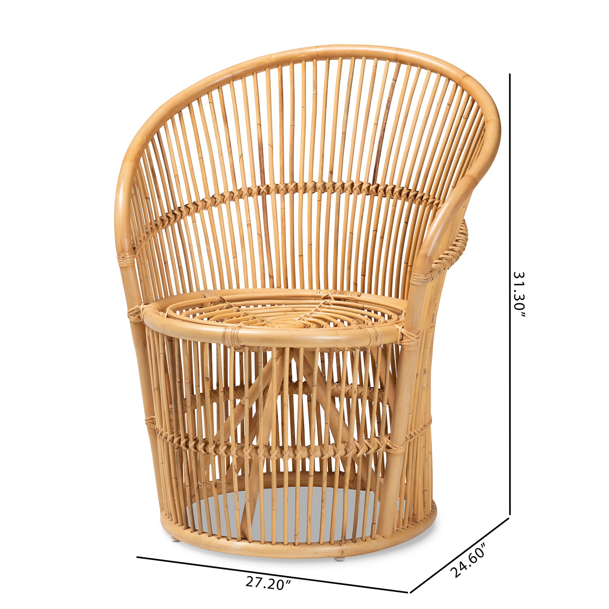Natural Brown Rattan Accent Chair with Sloping Arms for Living Room
