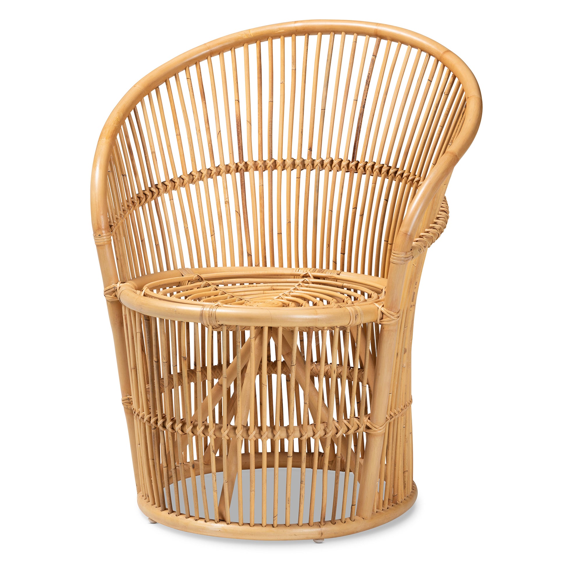 Modern Bohemian Natural Brown Rattan Accent Chair