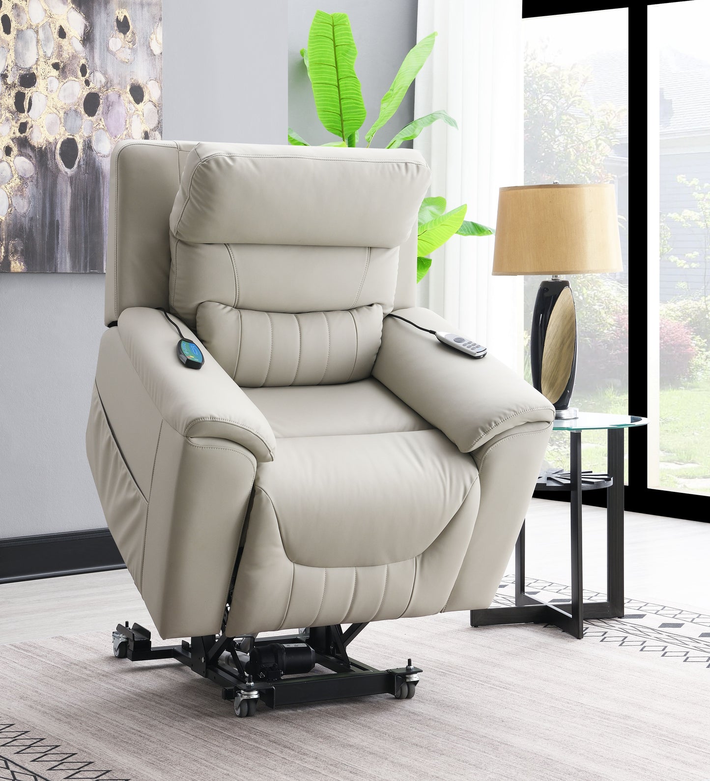 Marsha Light Gray Silicone Leatherette Power Recliner w/Lift & Massage