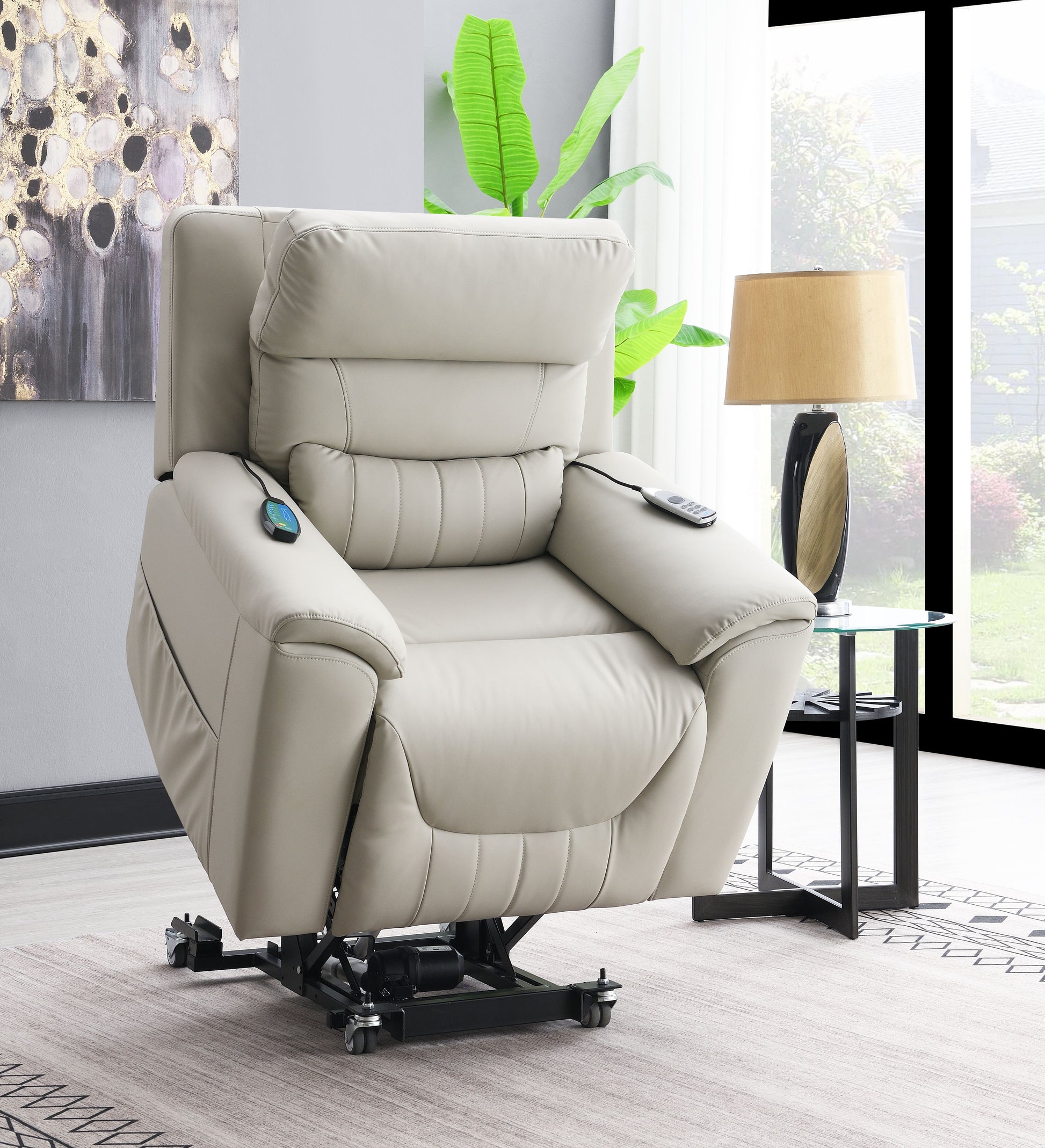 Marsha Light Gray Silicone Leatherette Power Recliner w/Lift & Massage