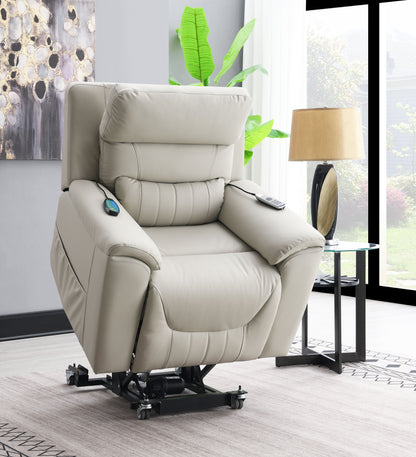 Marsha Light Gray Silicone Leatherette Power Recliner w/Lift & Massage